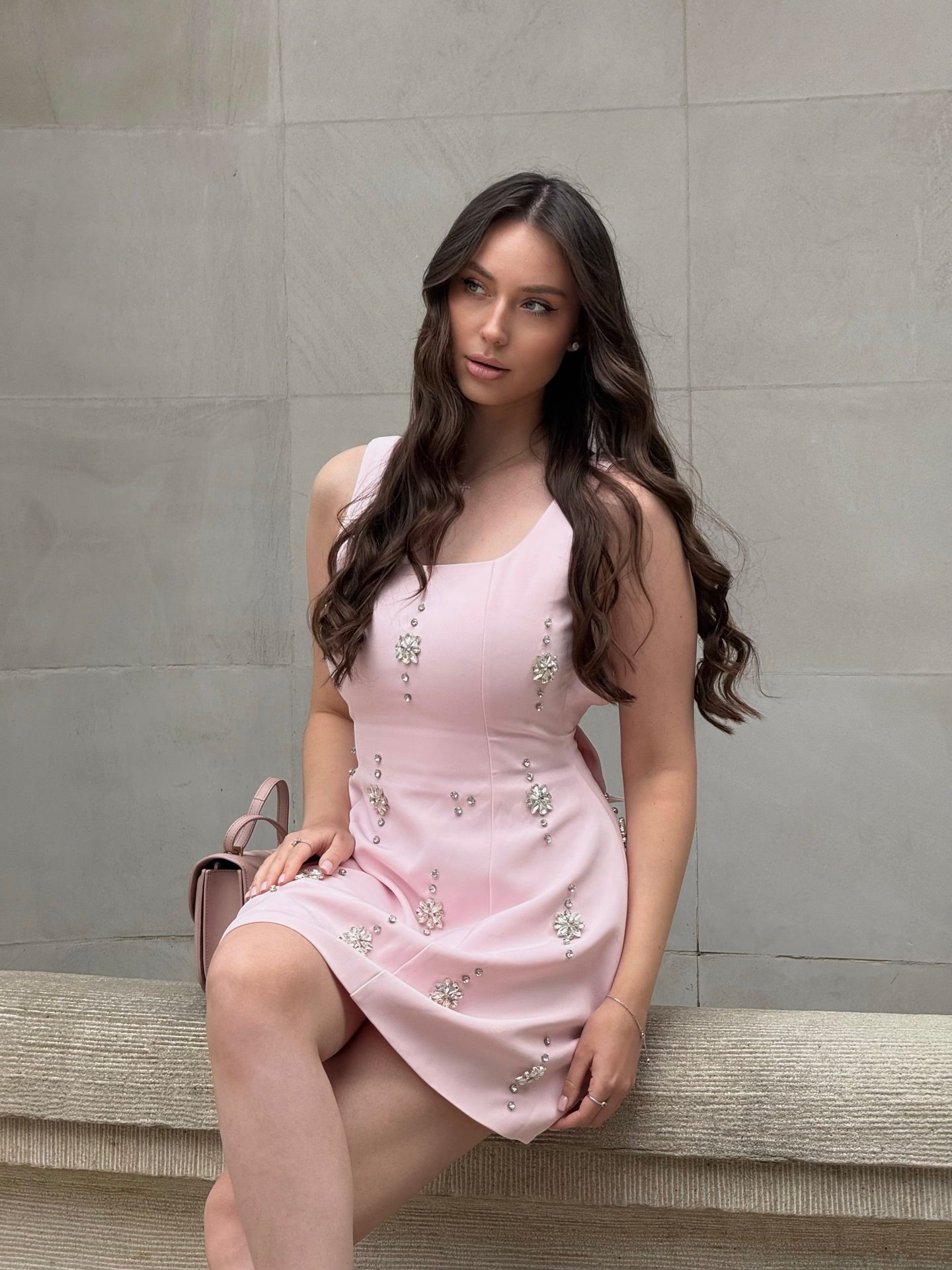 Bella Barnett — pink crystal dress, frame 2